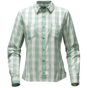North Face Long Sleeve Sunblocker Teal Green and White Plaid Shirt